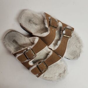 John Lewis & Partners womens sz 8 tan fur-lined sandals. Hippie Boho Renaissance